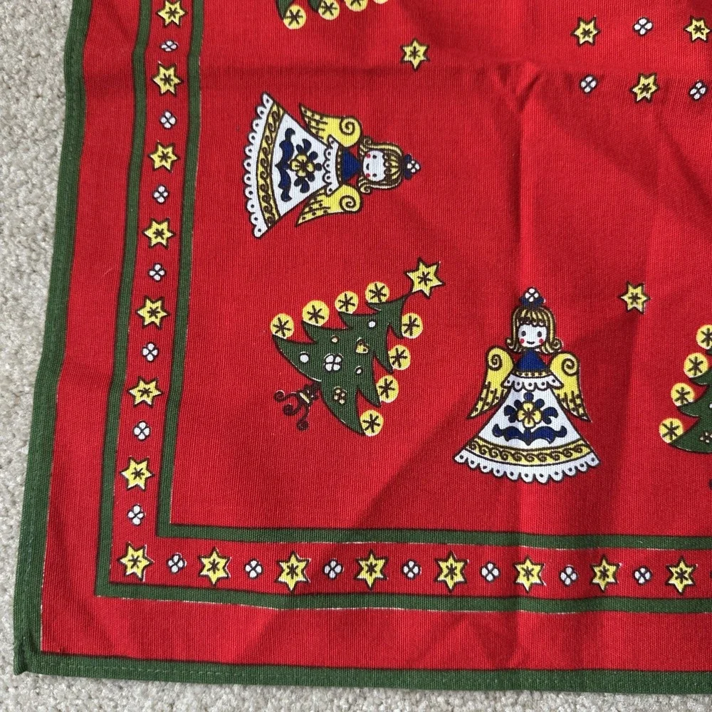 Vintage KOLF Austria Christmas Cotton Angels Trees Small Table Cloth 33x31